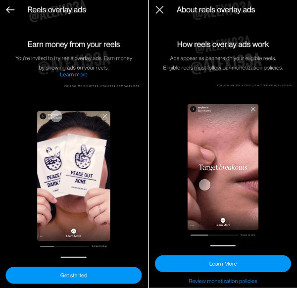 Instagram daje twórcom możliwość zarobku na ich rolkach poprzez nakładki reklamowe.
