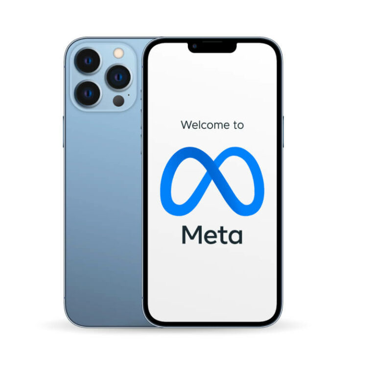 Telefon z wyświetlonym logo Meta