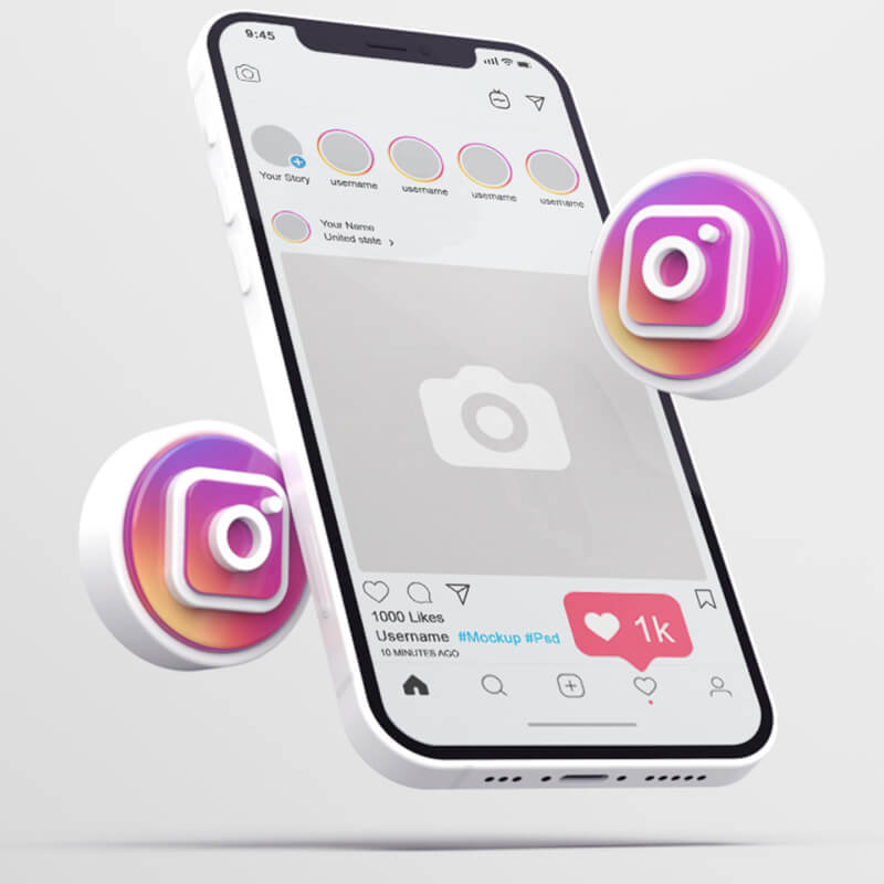Telefon z włączoną aplikacją Instagram i pokazanym logo.