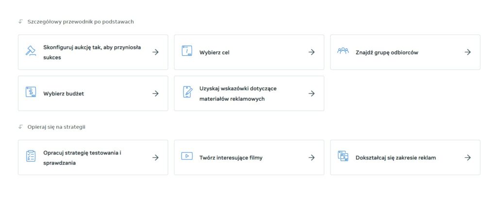 Zrzut ekranu strony głównej Meta Advertiser Success Center.
