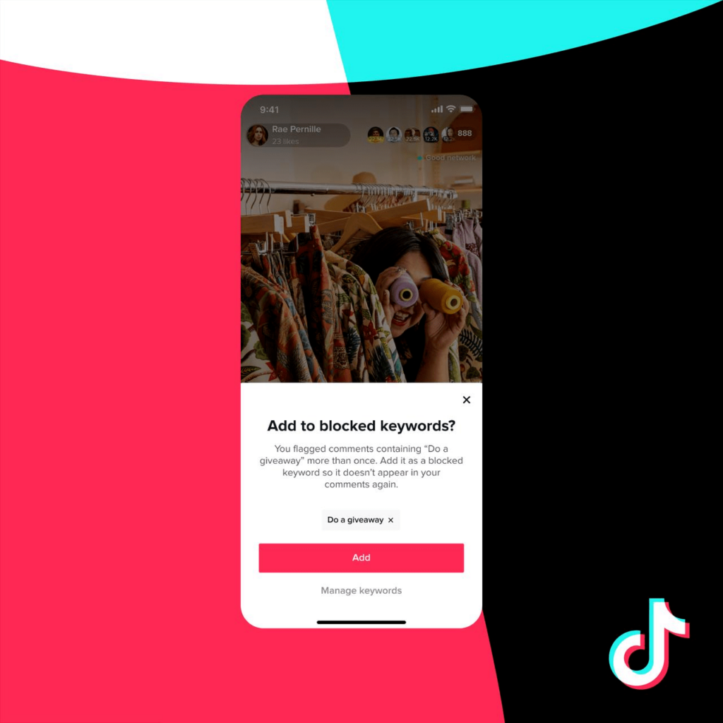 Funkcja blokowania komentarzy pod transmisją na TikToku.