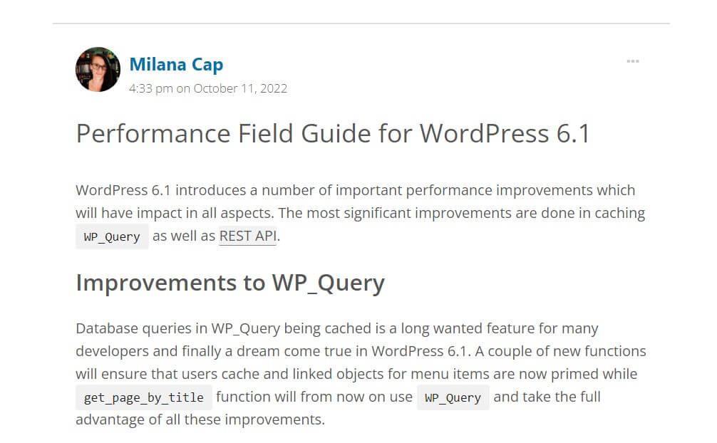 Wpis na temat aktualizacji WordPress 6.1