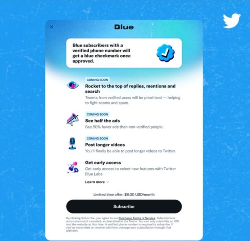 Zrzut ekranu nowych funkcji Twittera Blue