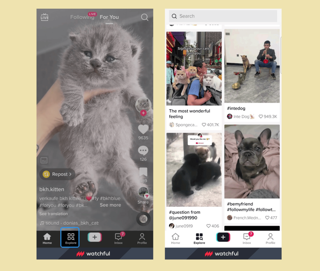 Zrzut ekranu nowej karty Eksploruj testowanej w aplikacji TikTok jako zastępstwo karty Znajomi 