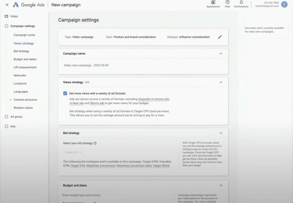 Zrzut ekranu przedstawiający interfejs Google Ads i jego nowe kampanie