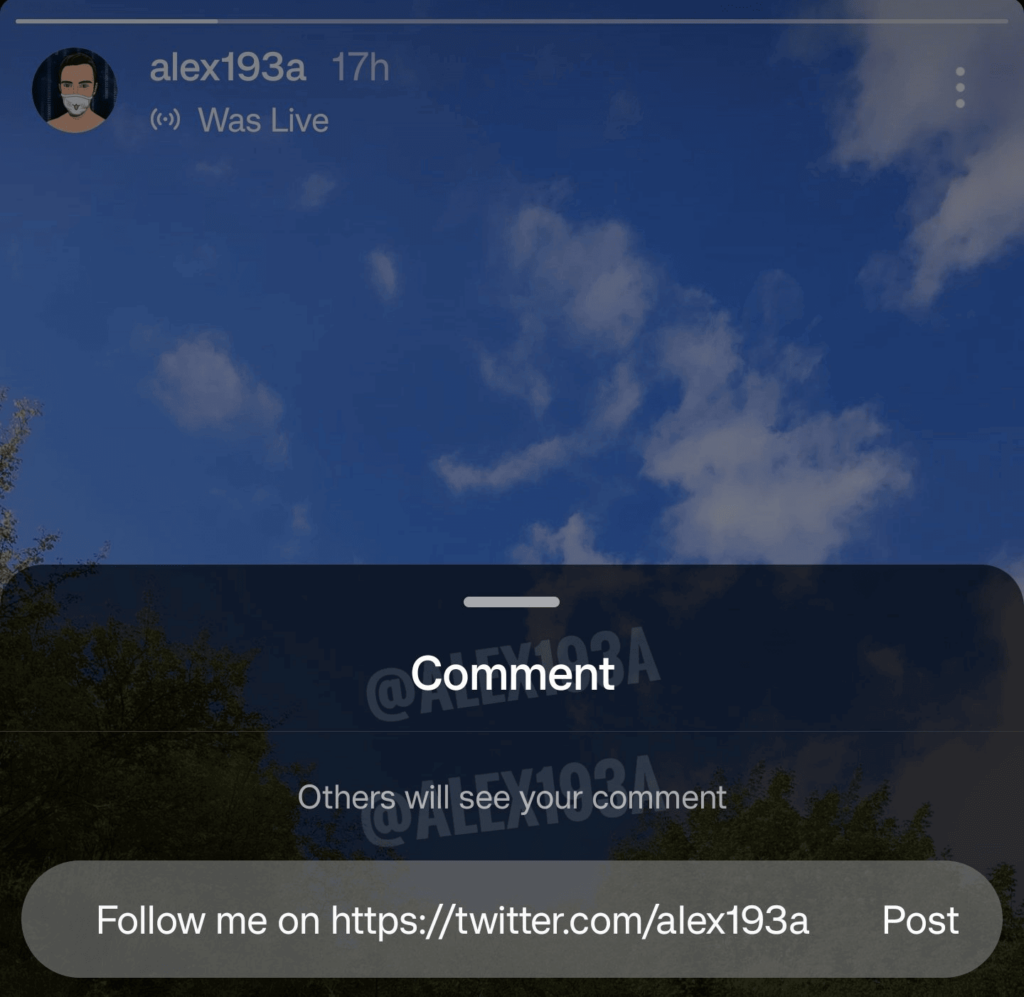 Zrzut ekranu z aplikacji Instagram przedstawiający komentarze do relacij