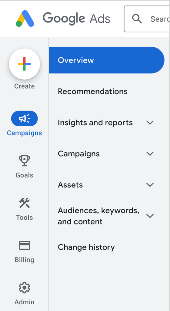 Zrzut ekranu przedstawiający nowy wygląd Google Ads