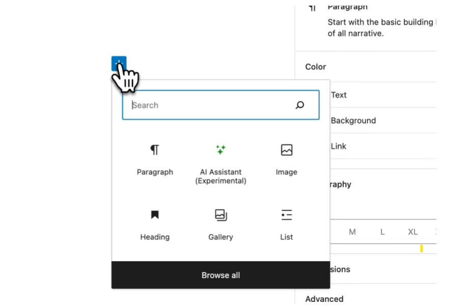 Zrzut ekranu przedstawiający przycisk, dzięki któremu sztuczna inteligencja stworzy blog w WordPressie