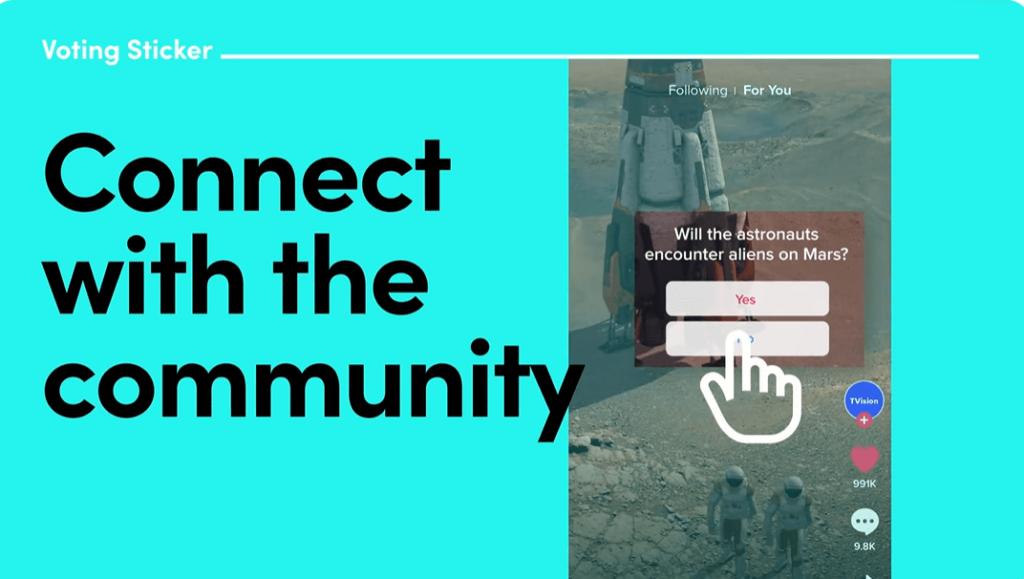 Zrzut ekranu przestawiający interaktywne dodatki do reklamy na TikToku  w postaci ankiety