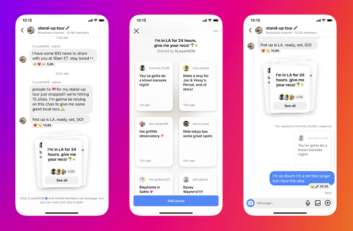 Zrzut ekranu przedstawiający grupy dla odbiorców na platformie Instagram