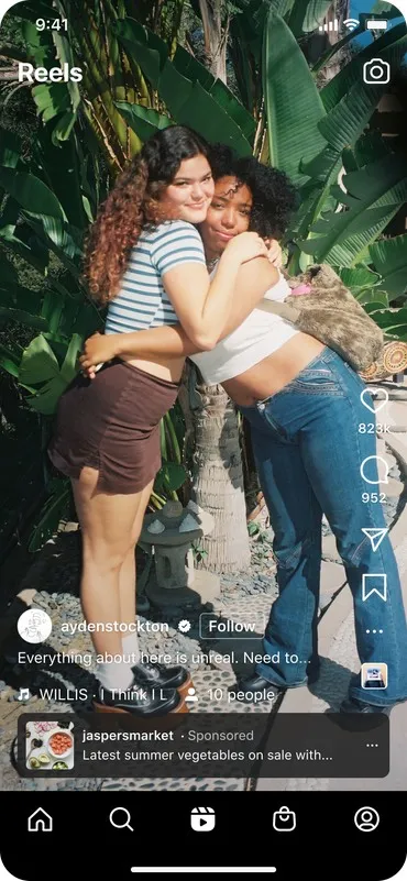 Zrzut ekranu przedstawiający reklamy pod Instagram Reels