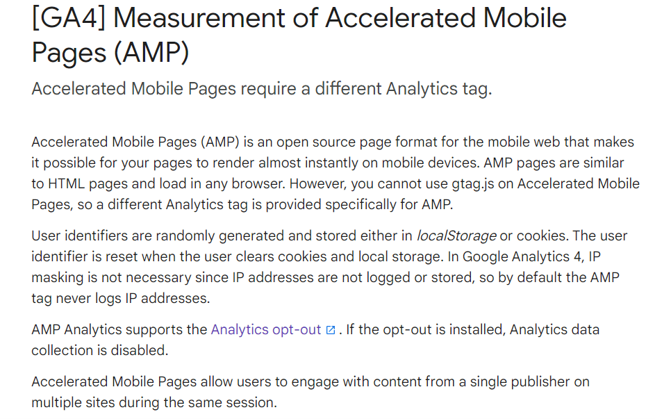 Zrzut ekranu ogłoszenia wprowadzenia AMP do GA4