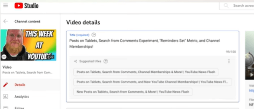 Zrzut ekranu, przedstawiający sugestie tytułów filmów w YouTube