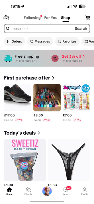 Zrzut ekranu nowego kanału Sklep w aplikacji TikTok