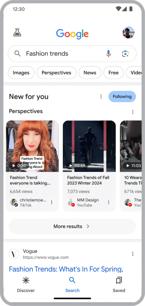 Zrzut ekranu przedstawiający obserwowanie wątków Google