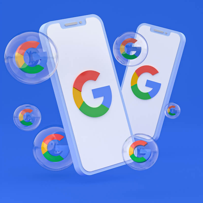 Dwa telefony z logo koncernu Google na ekranie