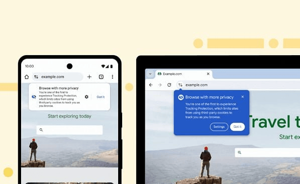Przeglądarka Google z komunikatem o aktualizacji jaką jest ochrona prywatności 